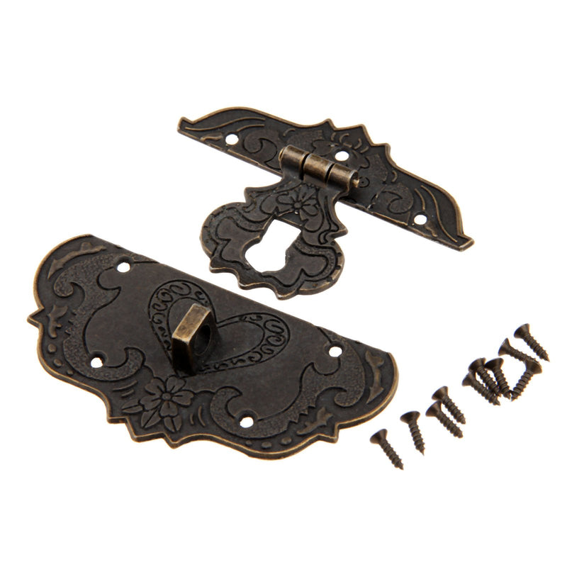 Dophee 1Pc 3"x2.24" Antique Embossing Decorative Brass Hasp Clasp Latch Lock with Screws for European Style Jewelry Trinket Box Decoration 3"*2.24"