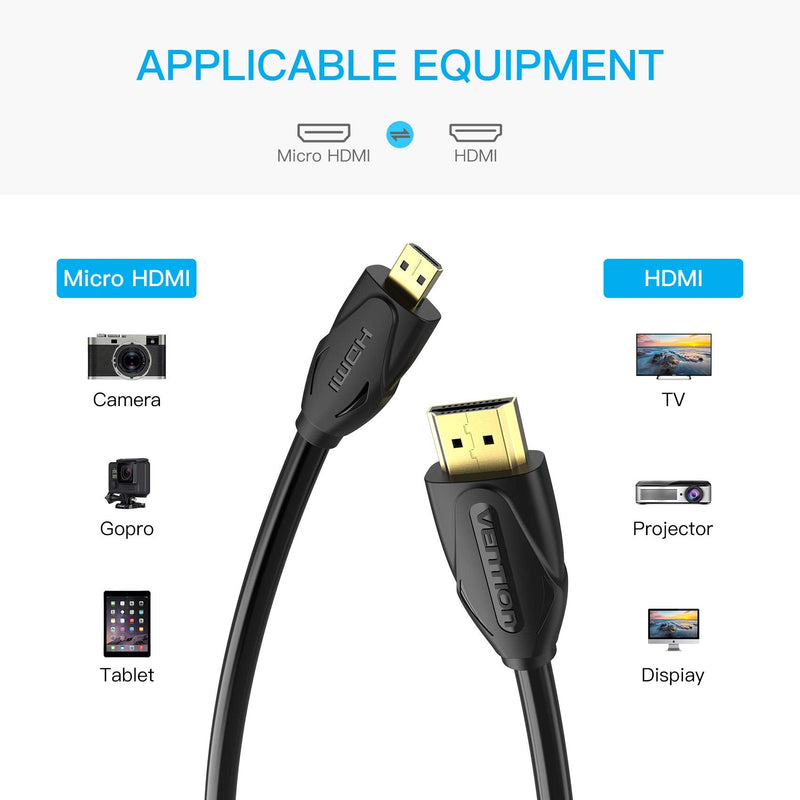 Micro HDMI Cable 4.5FT, VENTION Micro HDMI to HDMI Cable Adapter(Male to Male) Support 3D Full HD 1080P Ethernet Audio Return for Go Pro Hero,Tablet, Camera(4.5ft/1.5m) 4.5FT/1.5M