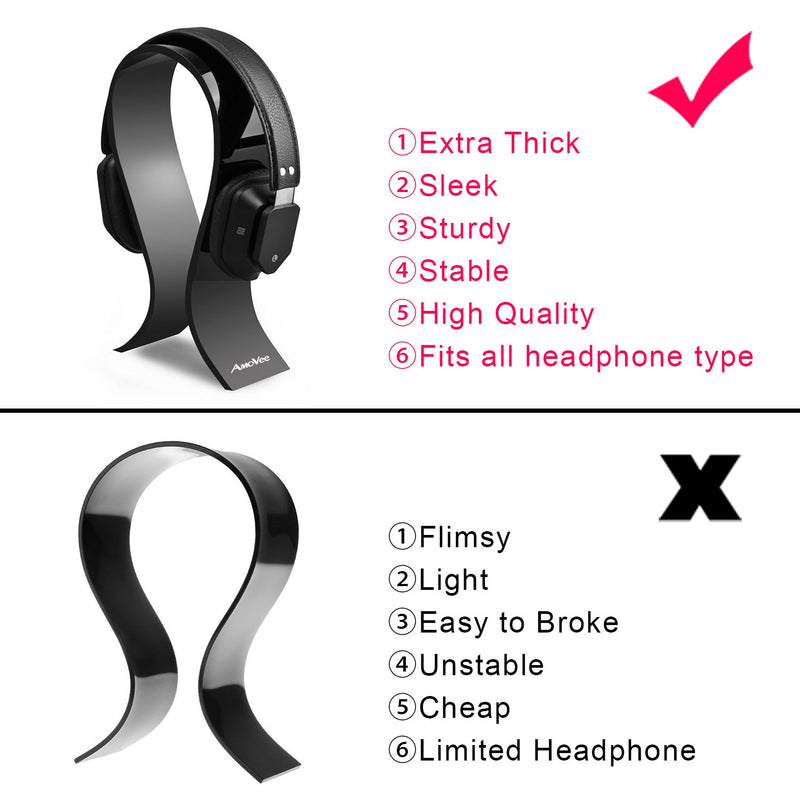 AmoVee Acrylic Headphone Stand Gaming Headset Holder/Hanger, Extra Thick - Black