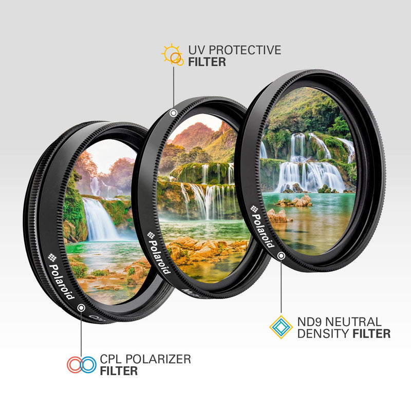 Polaroid Optics 55mm 3-Piece Filter Kit Set [UV,CPL, Neutral Density] includes Nylon Carry Case – Compatible w/ All Popular Camera Lens Models.