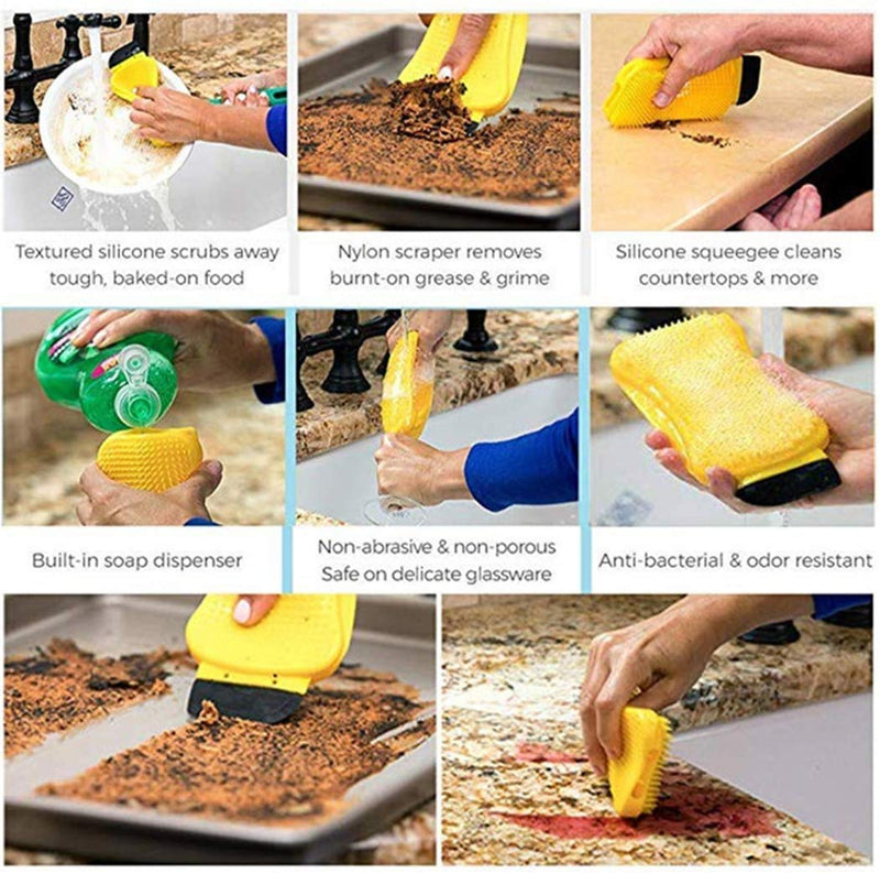 [AUSTRALIA] - 2PCS Silicone Sponge Multi-Purpose 3 in 1 Household Dish Scrubber Dish Brush 2pcs-yellow 