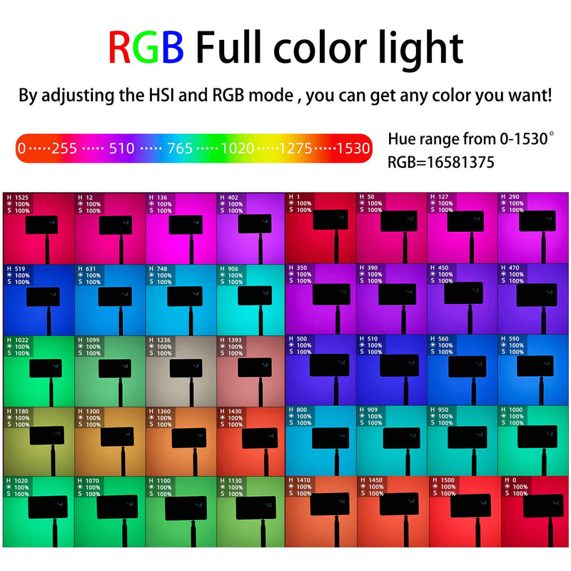 RGB Video Light Led Panel Portable Mini Built-in 7.4V 3300mAh Rechargeable Battery Light 1530°Full Color 2500-8500K with Aerometal Alloy Shell for Camera Photography Youtube Studio Filming Recording
