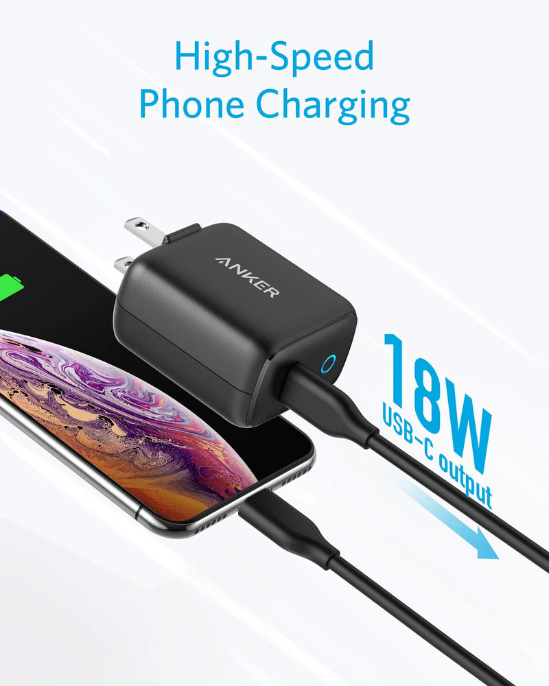USB C 18W Power Delivery Charger, Anker PowerPort PD 1 USB-C Wall Charger, Foldable Plug for iPhone Xs/Max/XR, iPad Pro, Pixel 3/2, Galaxy S9/S8/Plus, Nintendo and More Black