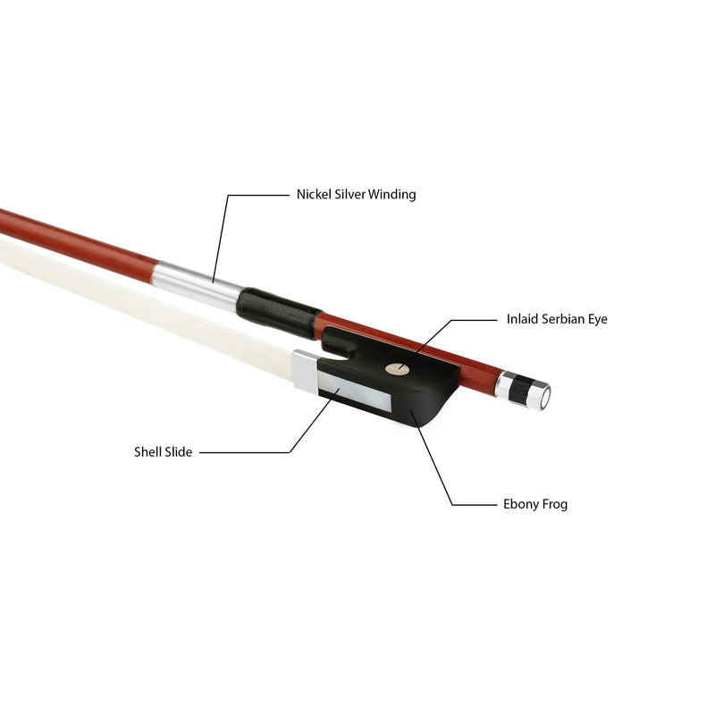 Forté Brazilwood Cello Bow - Round Stick, Half-mounted Ebony Frog and Authentic Horsehair (1/2) 1/2