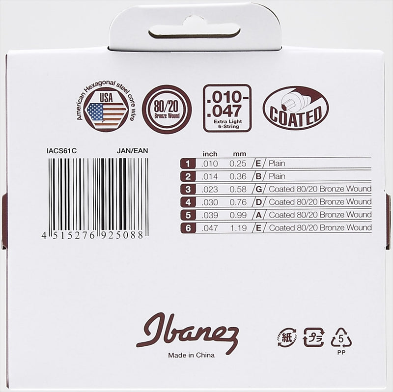 Ibanez IACS12C Bronze Wound 80/20 12 String Acoustic Guitar Strings - Light Gauge .010/.010/.014/.014/.023/.008/.030/.012/.039/.018/.047/.027