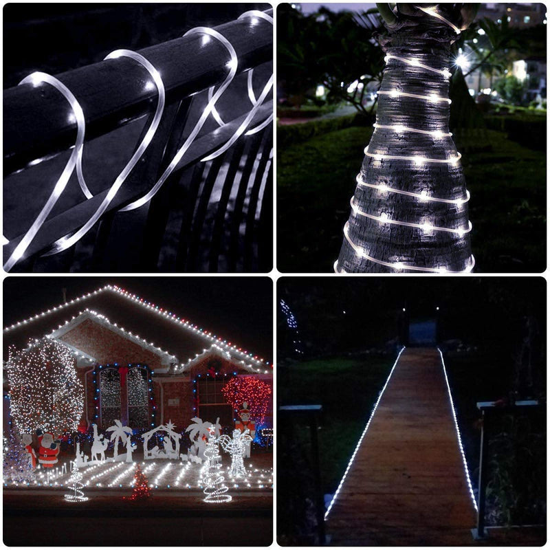 echosari Rope Fairy Lights Battery Powered, 16.4Ft 50LED Rope Light String with Remote, Timer, 8 Modes, Dimmable, Garden String Lights Outdoor Waterproof, Led Rope Lights White Indoor Decoration
