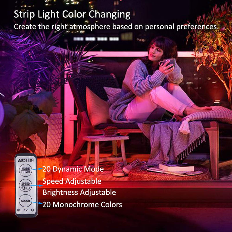 [AUSTRALIA] - Led Strip Lights Battery Powered,QM-STVR Led Lights 2M/6.56FT,Strip Lights Battery Operated 3 Keys Color Changing Led Lights Strip RGB Waterproof Cuttable DIY TV Strip Light Color Changing(2Pcs) 