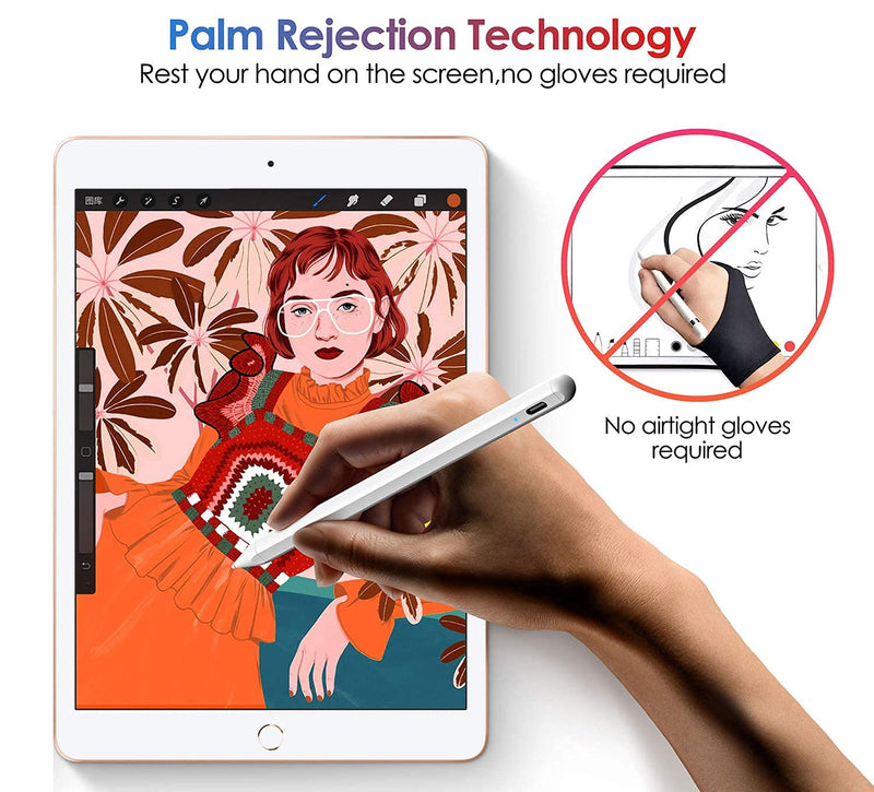 Stylus Pen for iPad with Palm Rejection and Magnetic Design, Rechargeable Active Stylus Compatible with (2018-2020) Apple iPad 6th-8th Gen/iPad Pro 11''&12.9''/iPad Mini 5th Gen/iPad Air 3rd 4th Gen