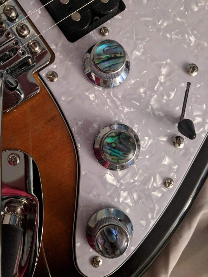 KAISH Set of 3 Set Screw Abalone Top Chrome Guitar Bass Knobs Strat Metal Knobs for 6mm Shaft Pots