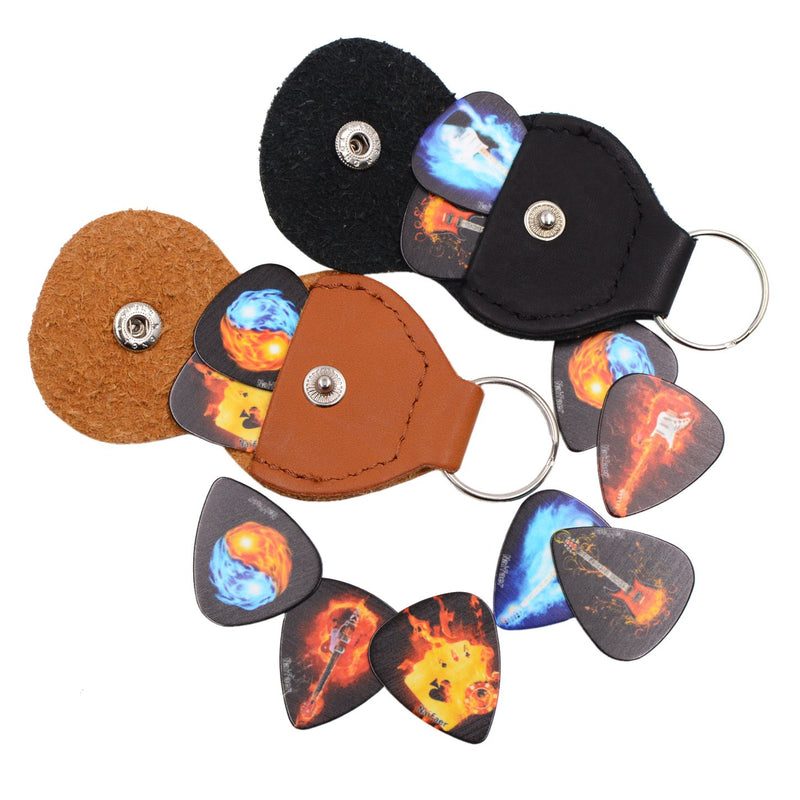 Guitar Picks 0.46 mm 12 Pack,2 Pack Picks Holder Case - Leather(Flame guitar Series)