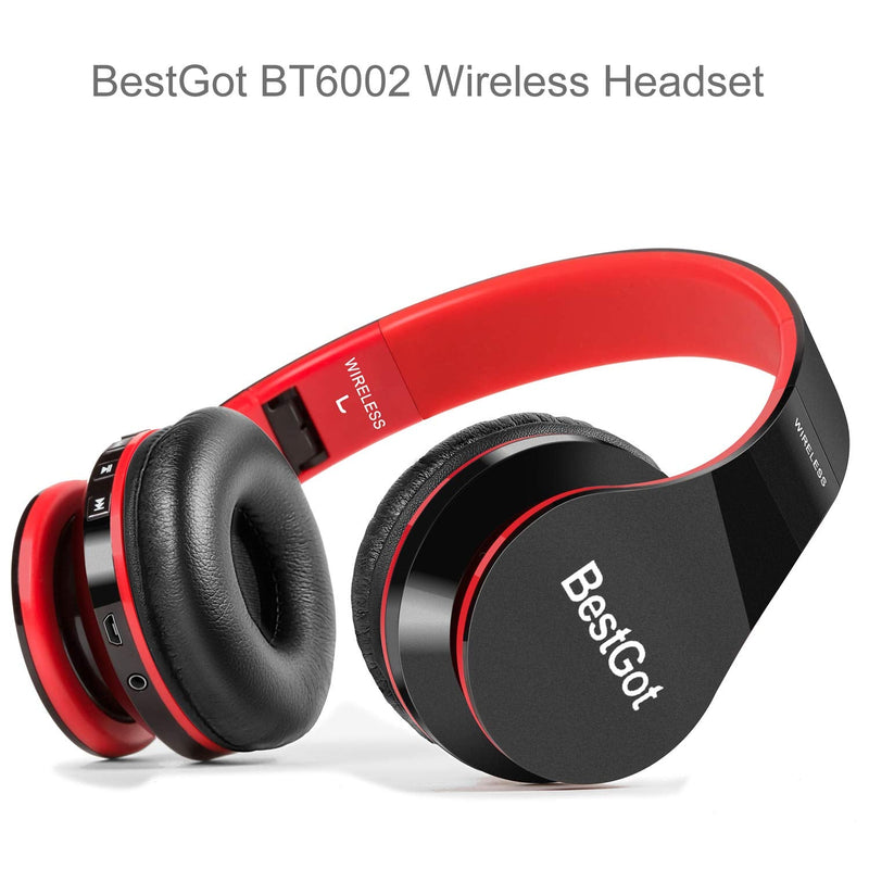 Bluetooth Kids Headphones Bluetooth BestGot BT6002 Wireless Headphones for Kids Children Adults for School Foldable Headset for 18 Hours for PC/Phone/Tablets/TV (Black/Red) Black/Red