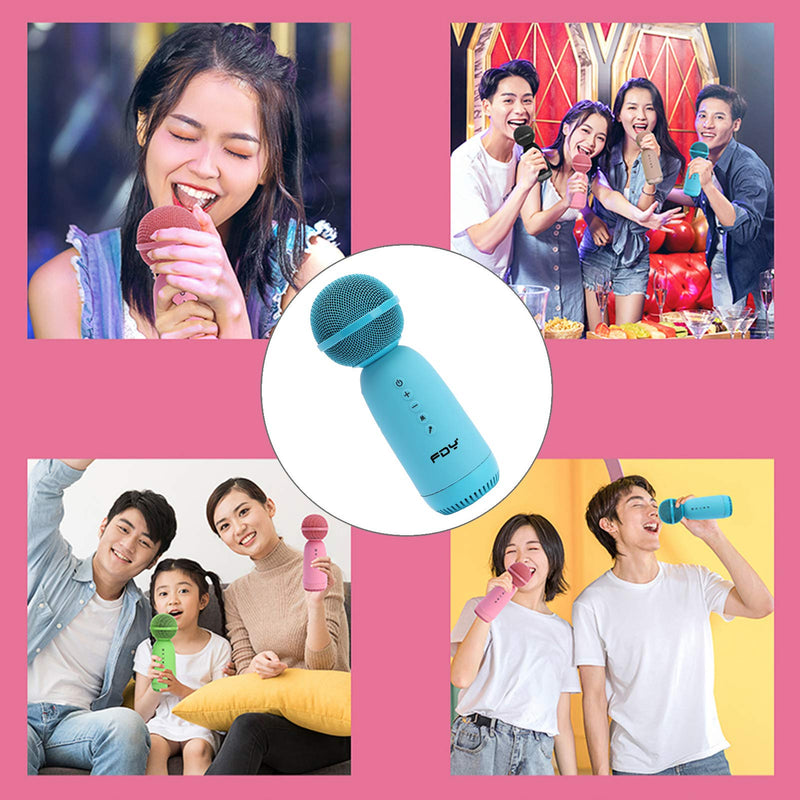 FDY Wireless Bluetooth Karaoke Microphone, 7-in-1 Convenient Handheld Microphone Speaker Machine for Children, Voice Changer for Children and Adults, Recording, Playback and Reverberation，Blue
