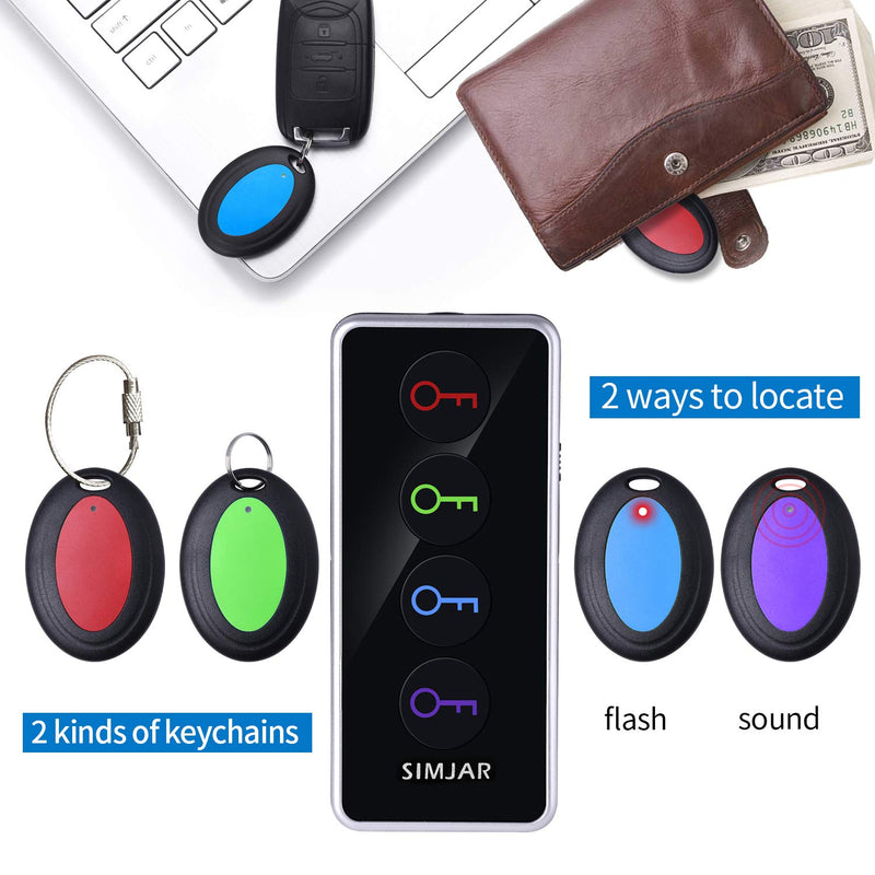 Key Finder with Extra 4 Long Chains & Up to 131ft Working Range in Open Space, Simjar Wireless Remote Control RF Key Finder Locator for Keys Wallet Phone Glasses Luggage Pet Tracker Black