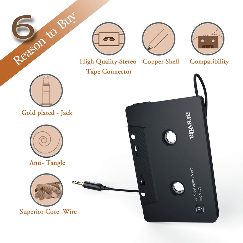 Arsvita Car Audio aux Cassette Adapter and a Type C to 3.5mm Audio Aux Jack Adapter,Compatible for Google, Samsung, Xiaomi, Huawei all TYPE C Port Devices.