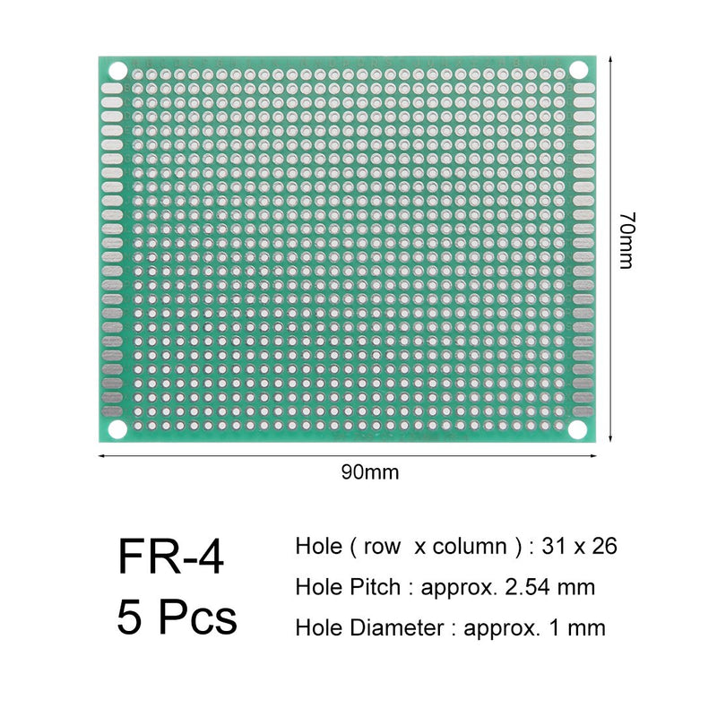 uxcell 7x9cm Single Sided Universal Printed Circuit Board for DIY Soldering Green Thickness 1.6mm 5pcs