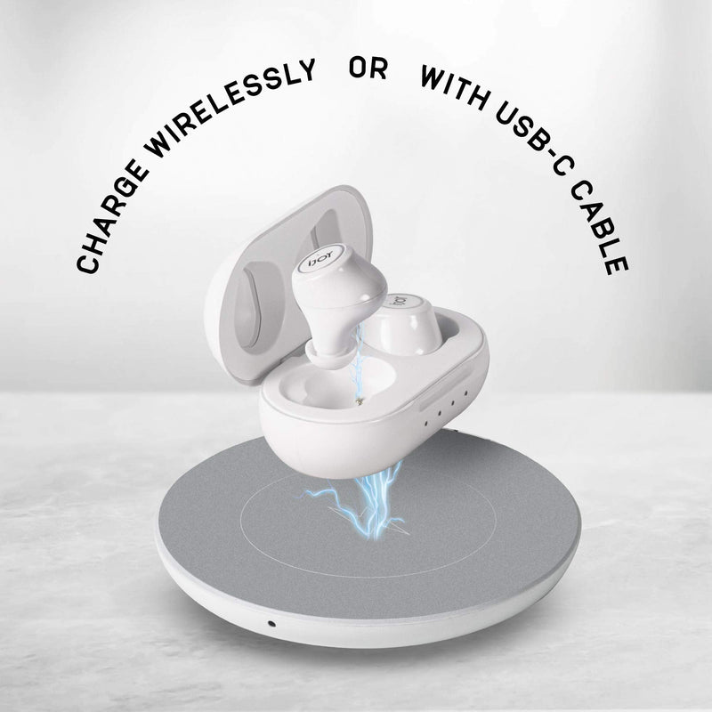 Premium Gravity TWS Earbuds by iJoy - Wireless Bluetooth 5.0 Compatible in-Ear Headset with Built-in Mic & Portable Recharging Case - IPX4 Waterproof & Sweatproof Design for Sports- Long Battery Life WHITE