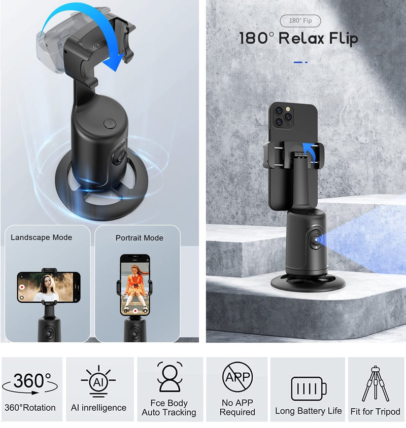 [AUSTRALIA] - Auto Face Tracking Tripod 360° Rotation - Auto Tracking Phone Holder with Remote, No App Required, Smart Tracking Moving Tripod Stand for iPhone, Content Creator Essentials for Live Vlog Stream Video 