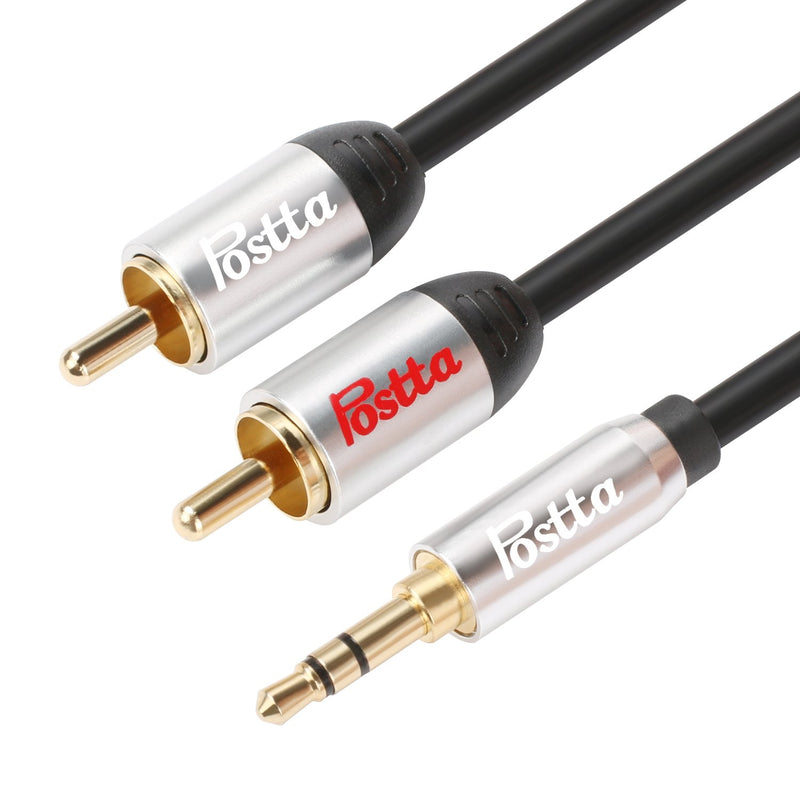 Postta 3.5mm to 2RCA Stereo Audio Cable(10 Feet) Gold Plated Dual-Shielding with Premium AL-Shell -Black 10FT Black