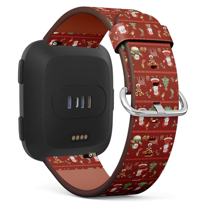 Compatible with Fitbit Versa, Versa 2, Versa Lite, Leather Replacement Bracelet Strap Wristband with Quick Release Pins // Red Line Holiday