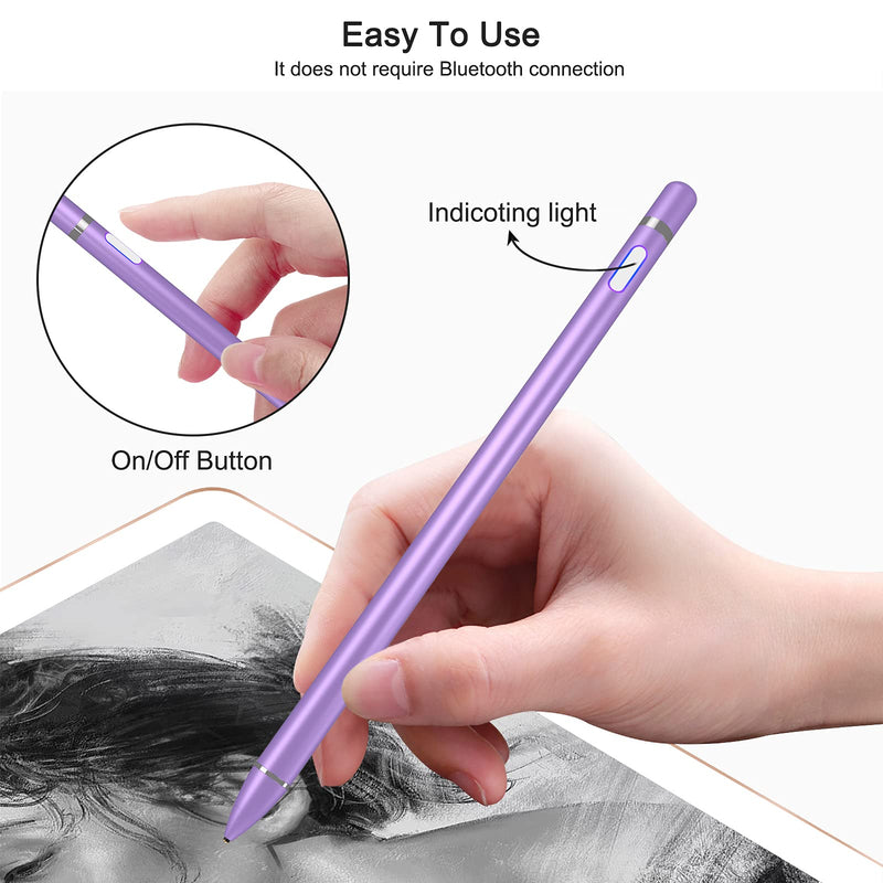 Stylus Pen for Touch Screens, Digital Pencil Capacitive Pen Fine Point Stylist Pen Pencil Compatible with iPhone iPad Pro Air Mini Android Microsoft Surface and Other Tablets (Purple) Purple