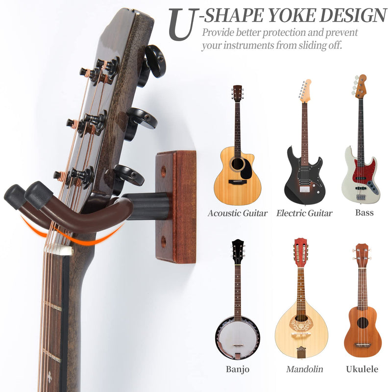 Sound harbor Guitar Wall Mount Brown Wood Guitar Hanger 2 Pack 2 Pack Brown walnut