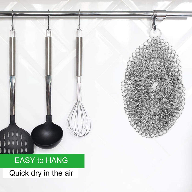 SUJAYU Cast Iron Cleaner, 7 Inch 316L Stainless Steel Chainmail Scrubber for Cast Iron Pan Skillet Dutch Dishes Seasoning Protection Cookware Accessories
