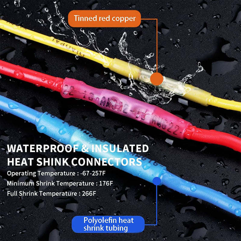 50 Pcs Yellow Heat Shrink Butt Connectors, 12-10 AWG Waterproof Crimp Terminals Electrical Wire Connectors Splice for Marine, Cable, Wiring