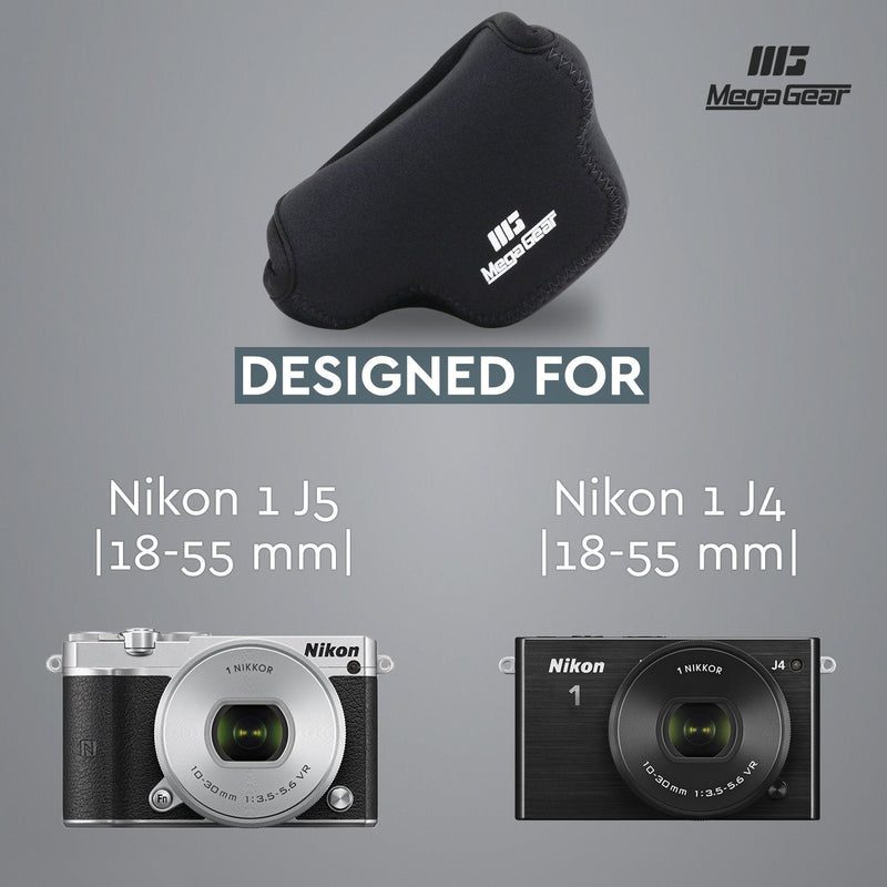 [AUSTRALIA] - MegaGear ''Ultra Light'' Neoprene Camera Case Bag with Carabiner for Nikon 1 J4, Nikon 1 J5 with 10-30mm (Black) Black 