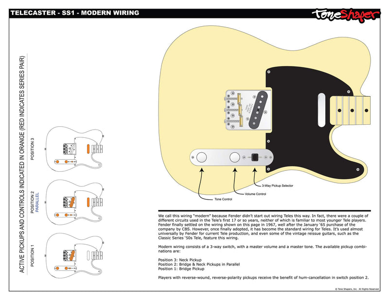 ToneShaper Guitar Wiring Kit, For Fender Telecaster, SS1 (Modern Wiring)