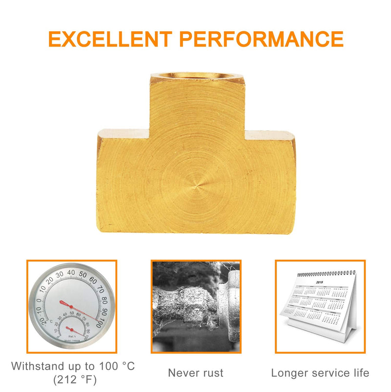 Brass Pipe Fitting, SUNGATOR Barstock Tee, 1/4" x 1/4" x 1/4" NPT Female Pipe (2-Pack) 2 Pack
