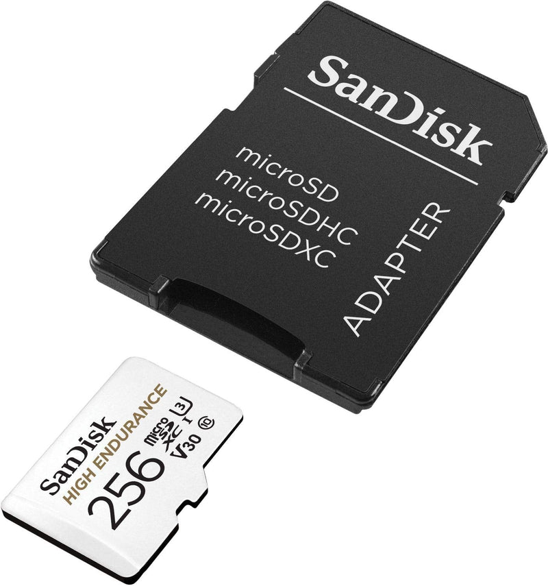 SanDisk 256GB High Endurance Video microSDXC Card with Adapter for Dash Cam and Home Monitoring systems - C10, U3, V30, 4K UHD, Micro SD Card - SDSQQNR-256G-GN6IA 256 GB Card Only