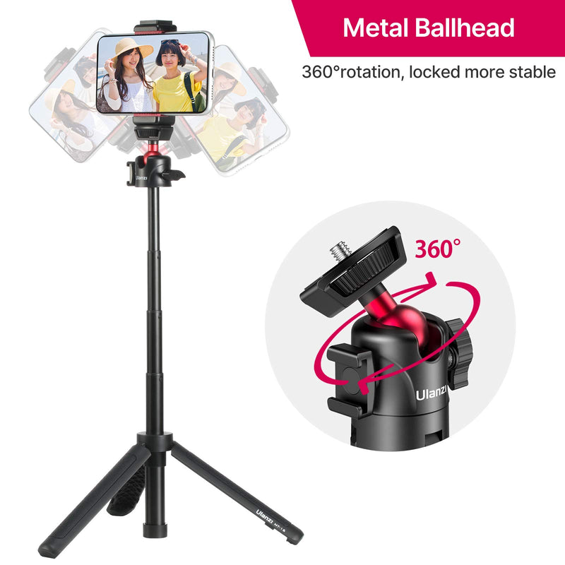 Ulanzi MT-16 Camera Tripod Mini Tabletop Tripod Selfie Stick with Cold Shoe,Travel Tripod for Phone 12 Canon G7X Mark III Sony ZV-1 RX100 VII A6600 Vlogging Filmmaking Live Streaming