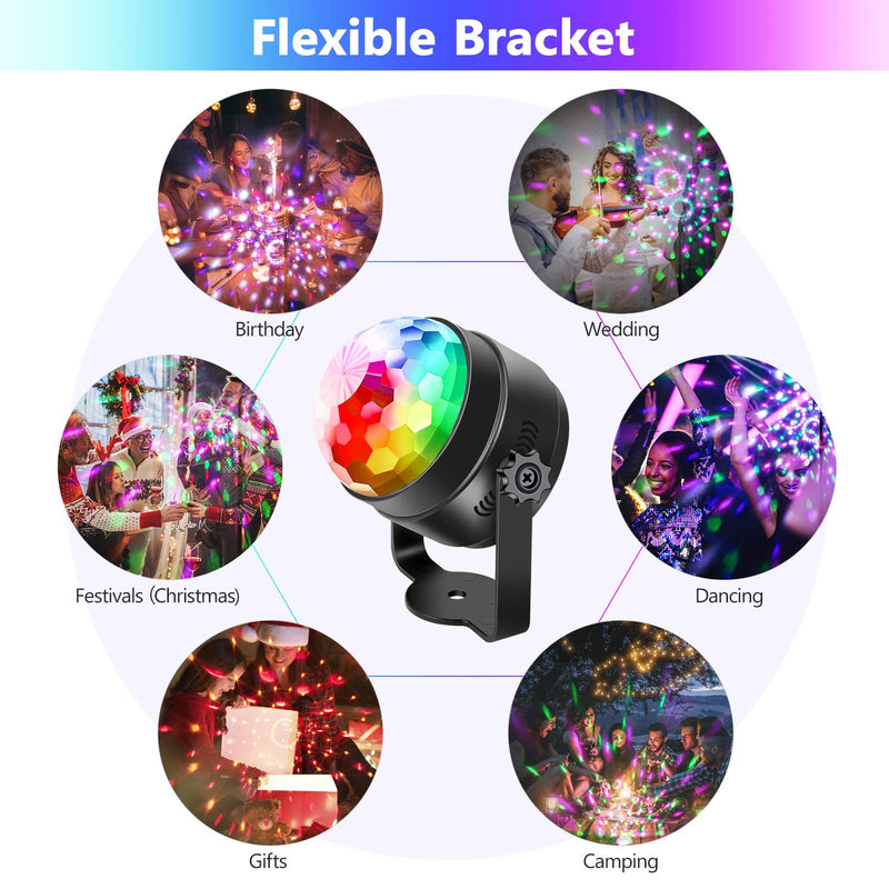 Litake Disco Lights,Latest 6-Color LEDs DJ Party Disco Ball Lights 6W 7 Colour Patterns Sound Activated Remote Control Stage Strobe Light for Party Bar Club Festival Wedding Show Home-2 Pack
