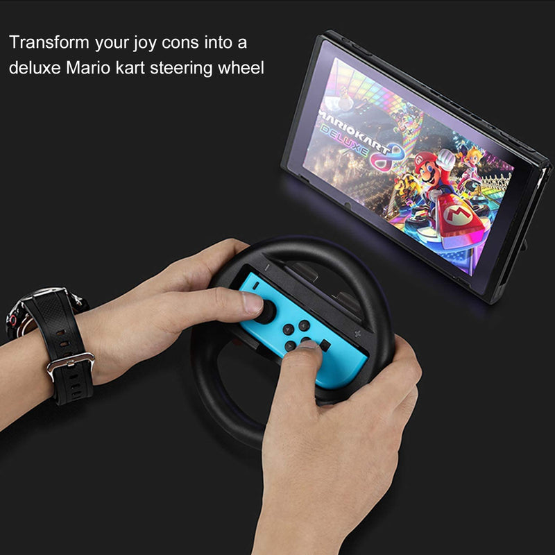 magictodoor Steering Wheel for Nintendo Switch Joycon, 2 Pack Grips Black