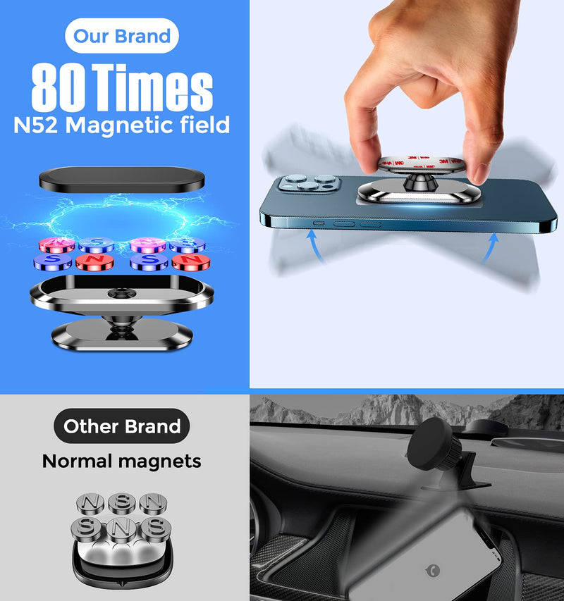 Magnetic Phone Mount for Car【Upgrade 8X Magnets】Strong Magnet Cell Phone Holder,Dashboard 360° Rotation & Degrees View, for iPhone SE 12 11 Pro XS Max XR X 8 Plus Samsung Note20 S20 Note10 & All Phone Silver