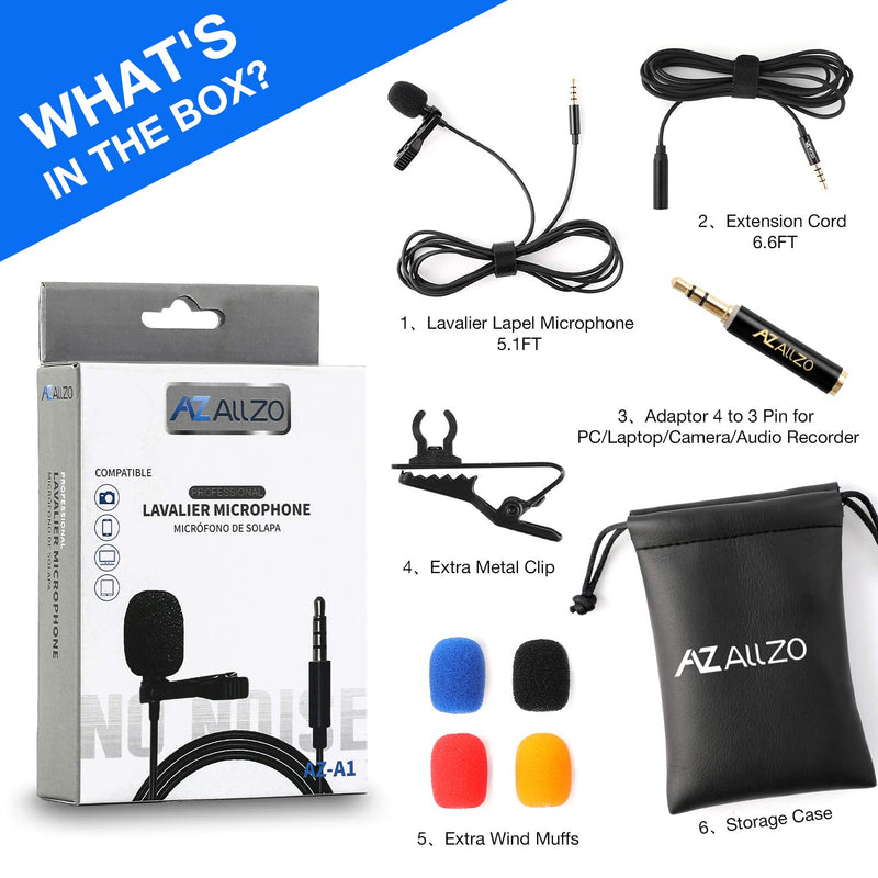 [AUSTRALIA] - AZ ALLZO Lavalier Lapel Microphone, Omnidirectional Condenser Microphone for iPhone, Android Smartphone, Easy Clip-on, Professional Mini Gaming Mic, Perfect for Interview, YouTube, Podcast, Recording 