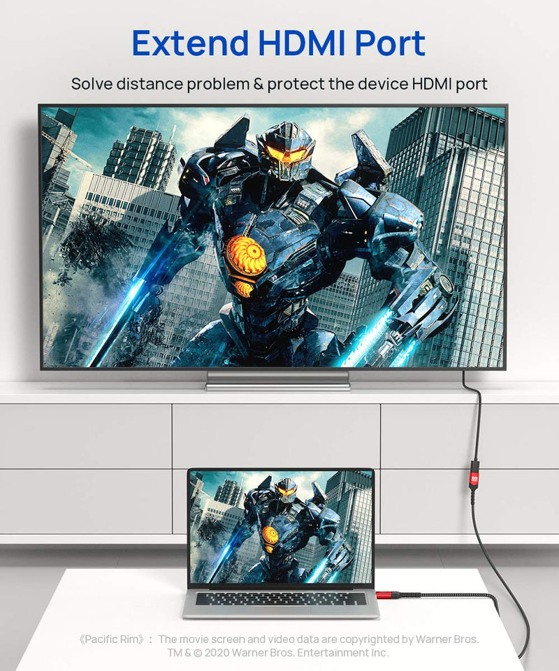 HDMI Extension Cable 10FT, JSAUX 4K 60Hz High Speed HDMI Extender Cord Male to Female Adapter Connector (HDR HDCP 2.2), Compatible with Roku TV Streaming Stick, Bluray Player, HDTV, Laptop, PC - Red