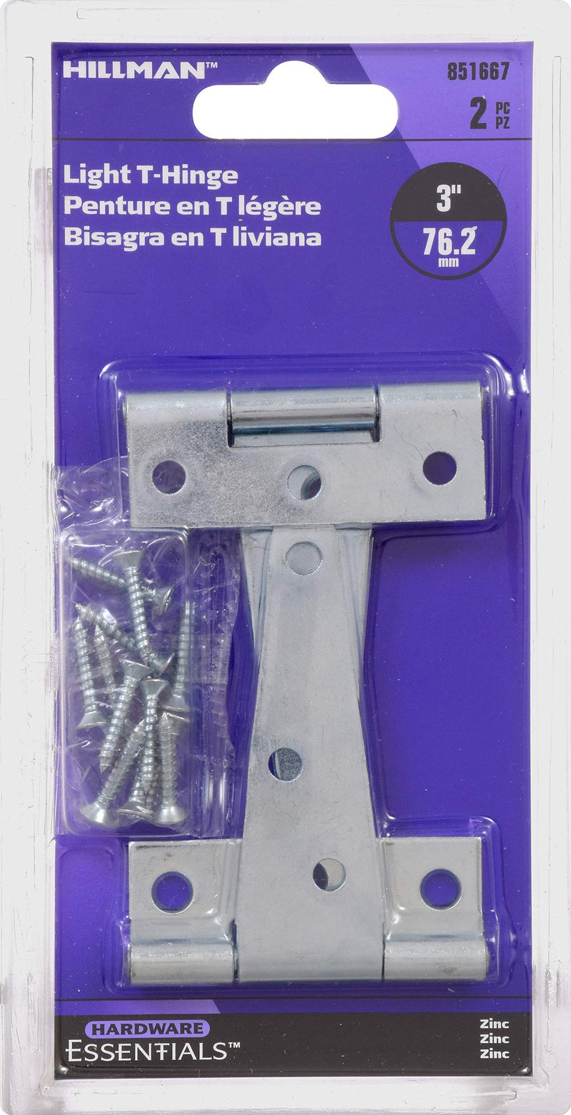[AUSTRALIA] - Hillman Hardware Essentials 851667 Light T-Hinges Zinc 3" -2 Pack 