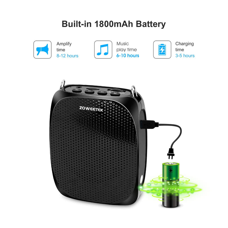 [AUSTRALIA] - ZOWEETEK Voice Amplifier for teaching,Voice Amplifier Microphone Headset,Portable Voice Amplifier for Teachers,Coaches,Training,Presentation,Meeting,Tour Guide,Church,Singing,Supports MP3 Format Audio black 