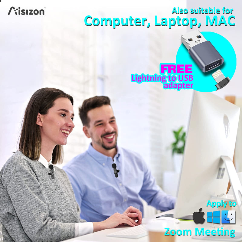 Aisizon Wireless Lavalier Microphone for iPhone, Wireless Clip Mic, Wireless Clip on Microphone A3d, for iPhone, iPad, Computer, Zoom Meeting, Video Recording, tiktok.…