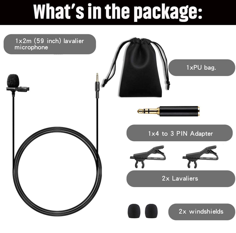 [AUSTRALIA] - 3.5mm Lapel Microphone, KOOPAO Omnidirectional Condenser Lavalier Mic with Clip for Apple iPhone Android Windows Computer Smartphone Interview YouTube Video Conference Podcast Voice Dictation 