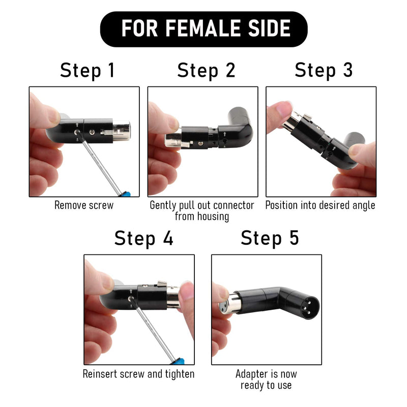 [AUSTRALIA] - Pair of XLR Angle Adapter Dual Male and Female | L-Shaped Connector Metal Adapter with 4 Adjustable Angle Positions 
