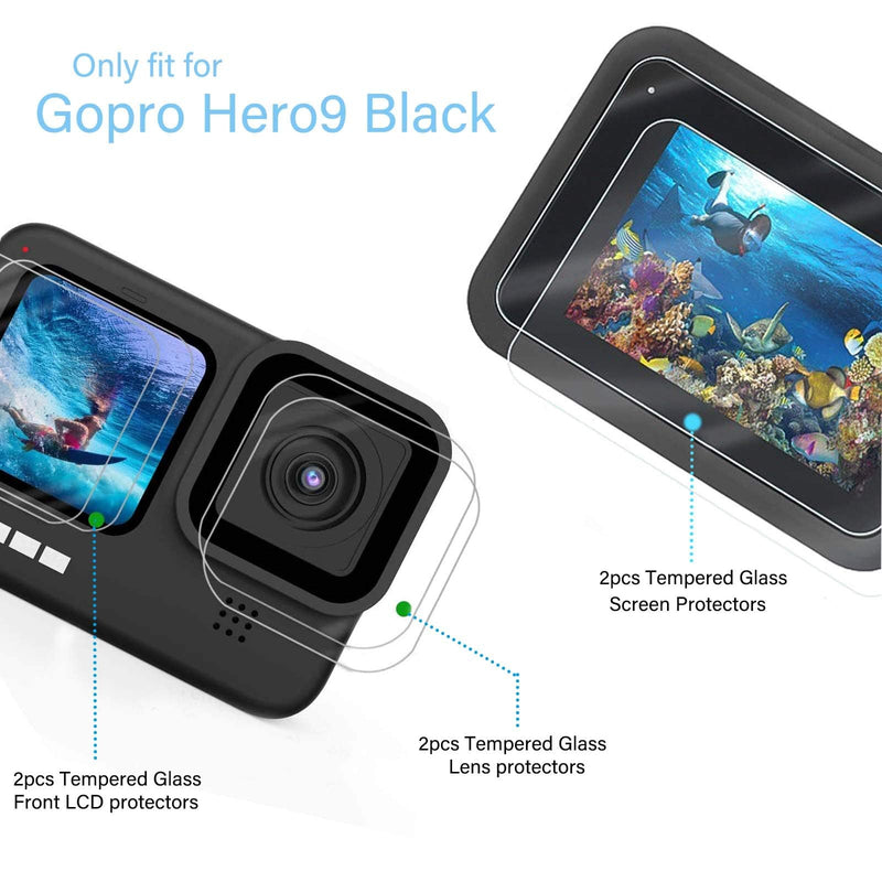 [9pcs] hero 9 Screen Protector for GoPro Hero 9/Hero 10 Black, Ultra Clear Tempered Glass Screen Protector + Tempered Glass Lens Protector + Tempered Glass Front LCD Display Film for GoPro Hero 9/Hero 10 Action Camera