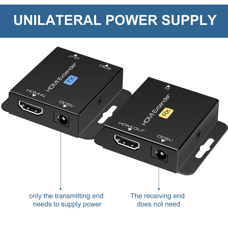 HDMI Extender 200ft HDMI Over Single Cat5e/6/7 Digital HDMI Over Ethernet HDMI Repeater Balun Transmitter Receiver Power on cat Support 1080p 3D HDCP Compatible with Fire Stick Roku Blue-ray