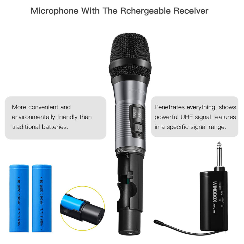 Wireless Microphone with Rechargeable Receiver,ARISEN Professional UHF Dynamic 16 Channel Handheld Microphone,280ft Range Cordless Mic System for Karaoke, Wedding, Church, DJ, Speech, Singing Machine