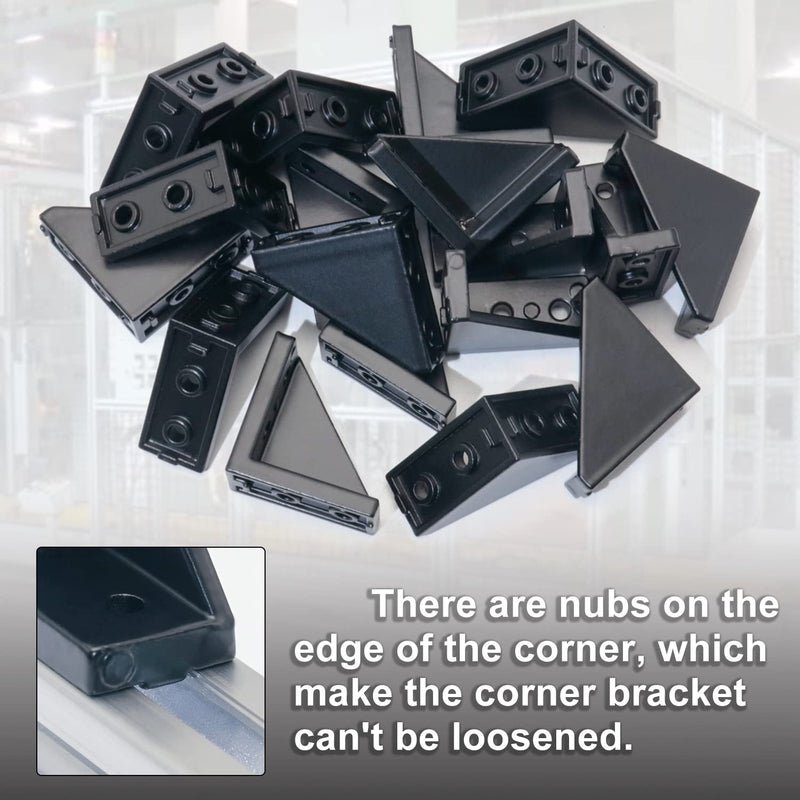 CheeMuii 2040 Corner Bracket Kit,20pcs Corner Brackets 80pcs Hexagon Socket Screw 80pcs Slide Nuts and 1pcs Hex Wrenchs for Slot 6mm 20s Aluminum Extrusion Profile Rail Accessories 20sets Black