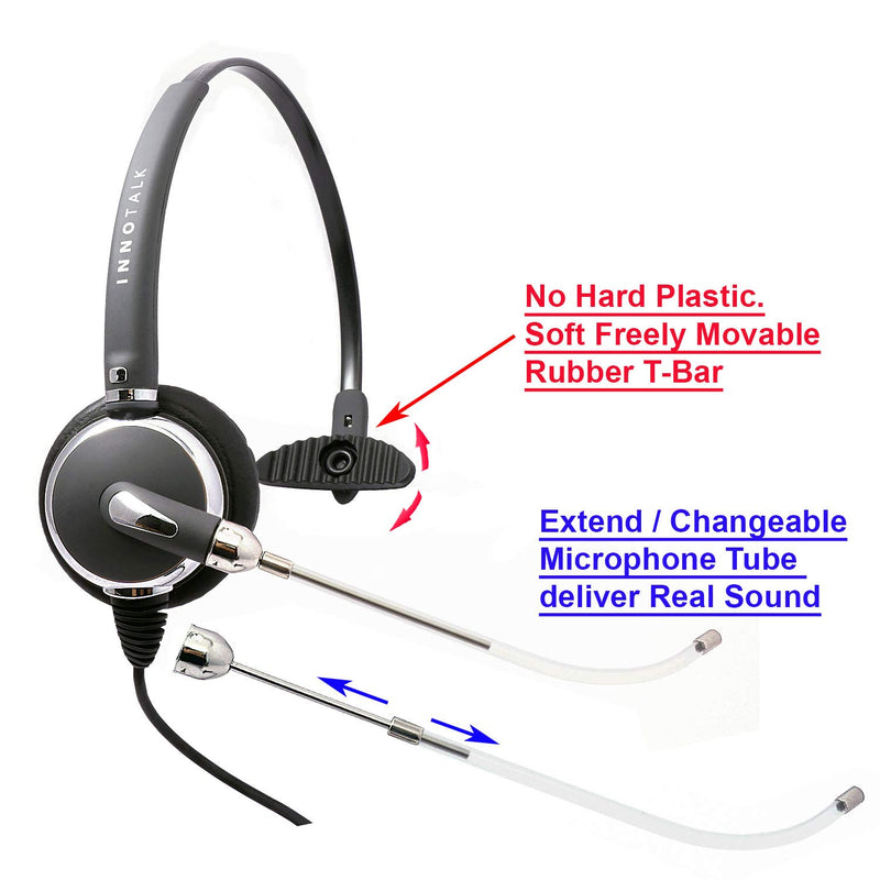 Monaural Phone Headset with Tube mic for Panasonic, att, Vtech, Uniden, Grandstream Compatible with Plantronics QD 2.5 mm Phone Headset Corded for Call Center