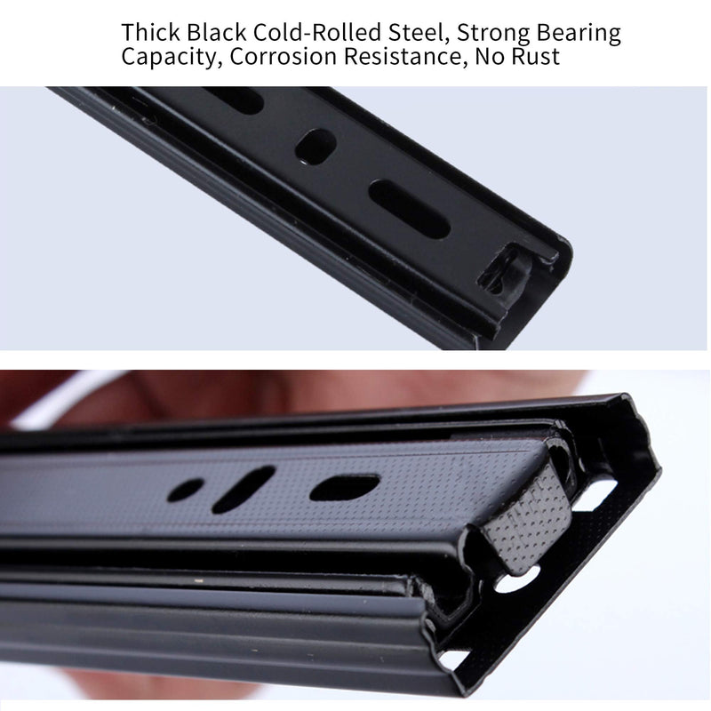 GLE2016 A Pair of Black Metal Quiet Ball Bearing Full Extension 3 Section Drawer Slide, Side Mount 32.5cm/13 Inch