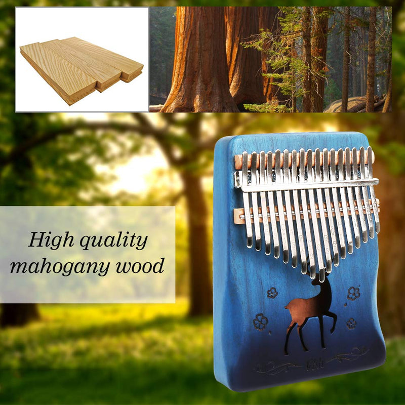 IAMGlobal Kalimba Thumb Piano 17 Keys with Mahogany Wood with Bag, Hammer and Music Book, Perfect for Music Lover, Beginners, Children(Deer, Blue)