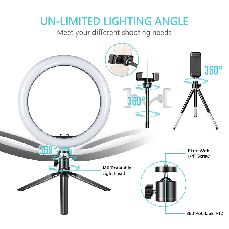 10.2" Ring Light with Tripod Stand & Phone Holder for Live Streaming, 3 Color Light Modes & 11 Brightness Level Bluetooth Remote Control Selfie Ring Light for YouTube Video Makeup